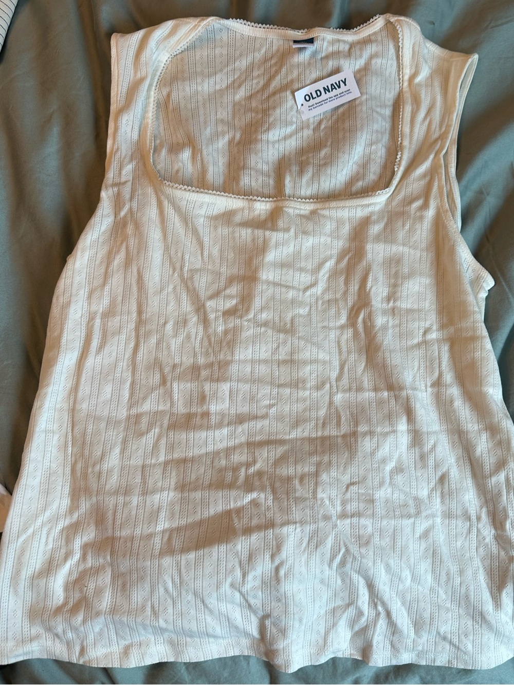 Old Navy White Ribbed Square-Neck Tank Top